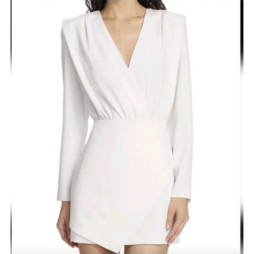 Amanda Uprichard Contessa Mini Dress Ivory Size S Padded Shoulder Surplice
